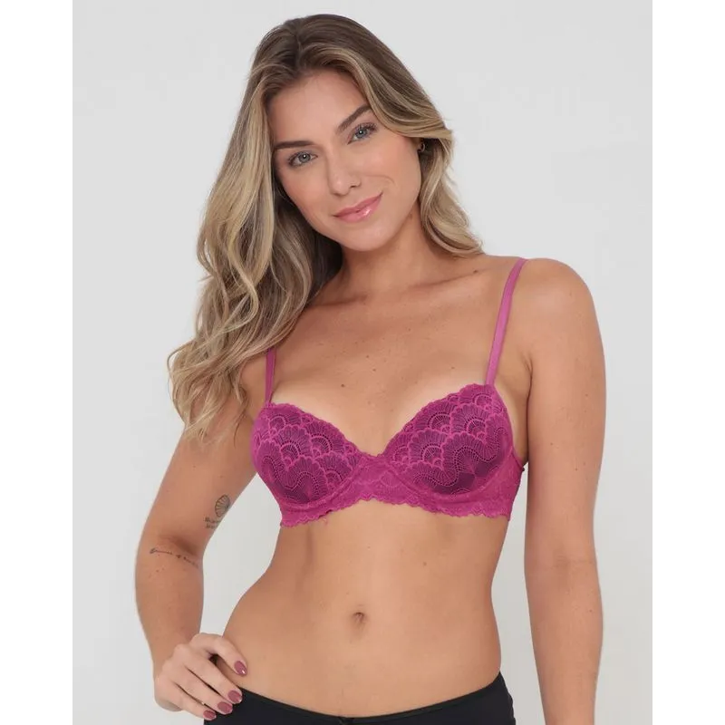 Sutiã Base Com Bojo Renda Rosa Pink 44