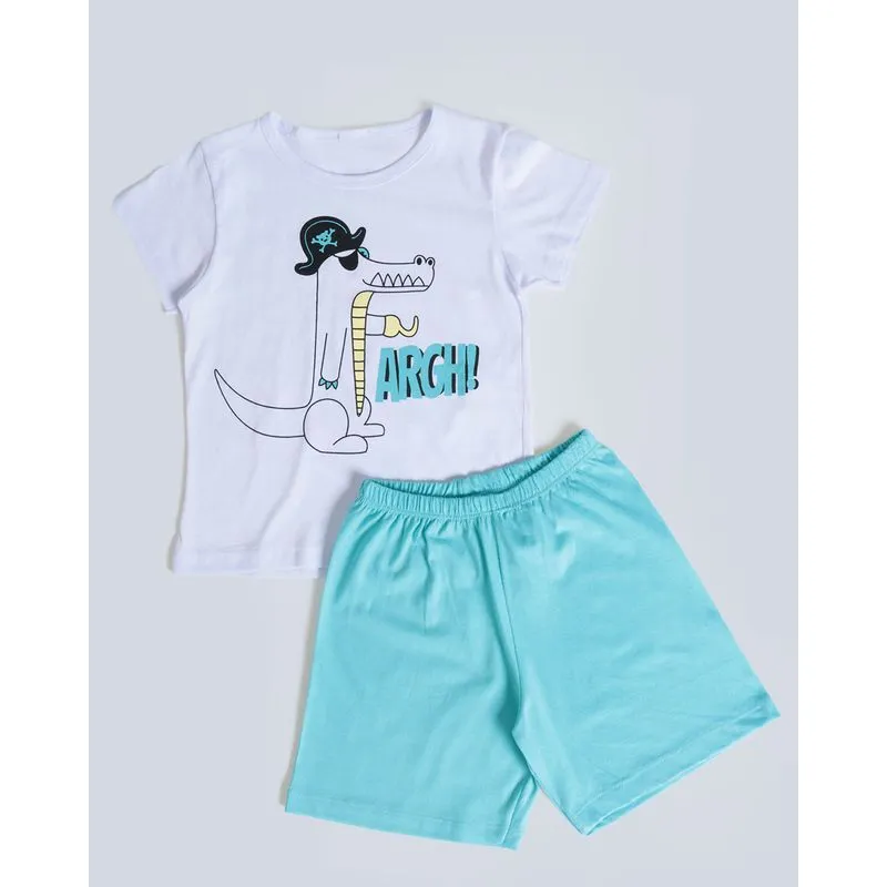 Pijama Bebê Manga Curta Jacaré Azul e Branco 1