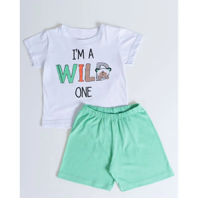 Pijama Bebê Manga Curta Ursinho Verde e Branco 2