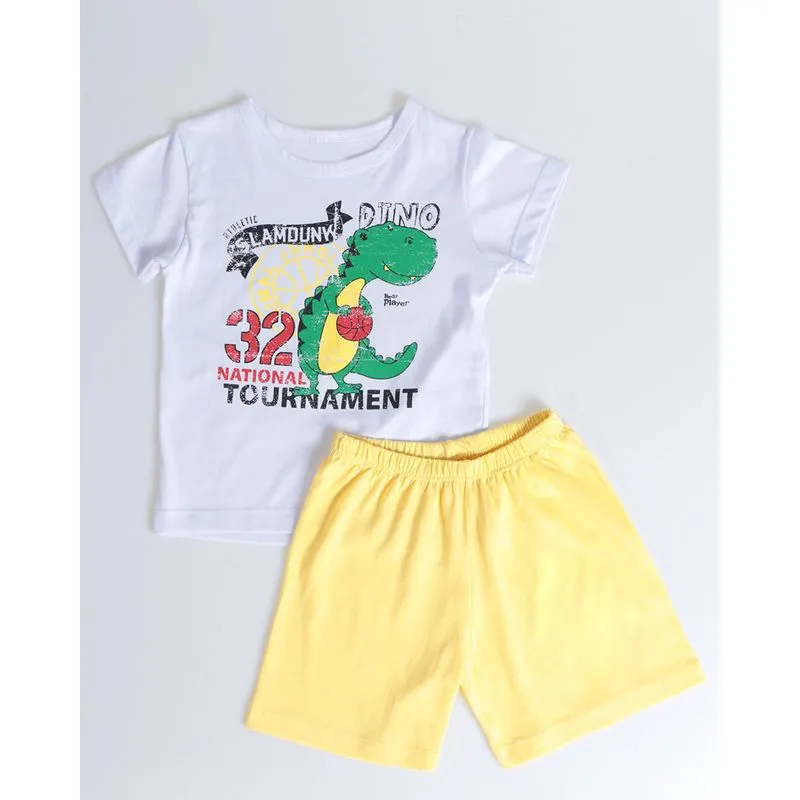 Pijama Bebê Manga Curta Dino Amarelo e Branco 3