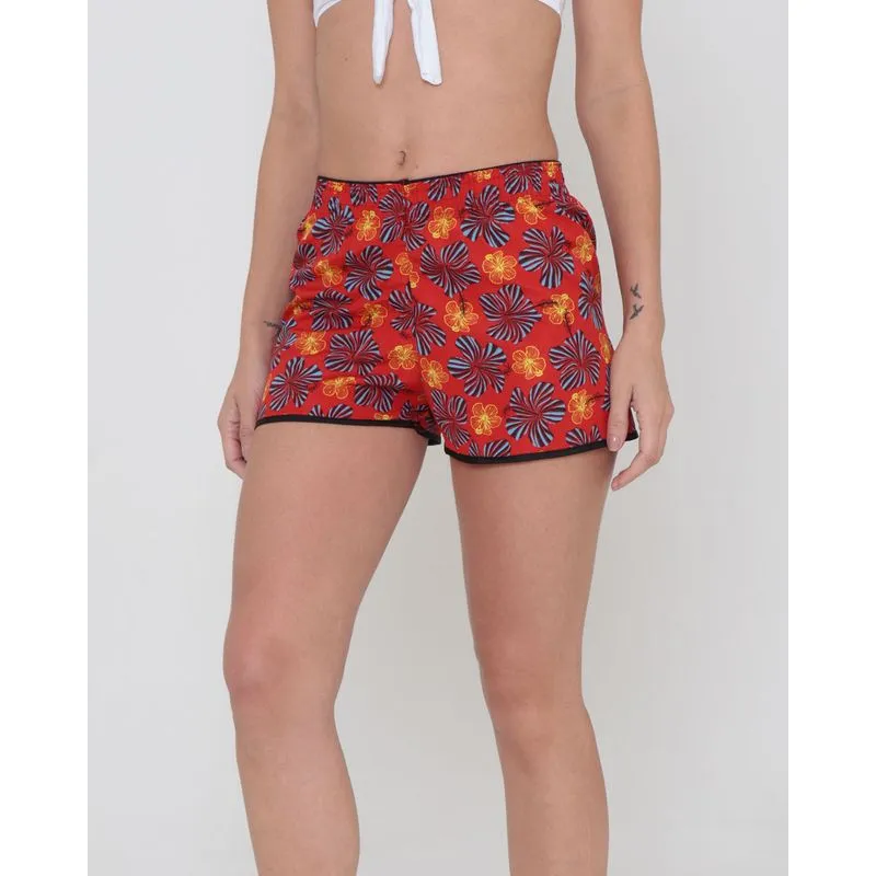 Short Praia Feminino Estampa Floral Vermelho GG