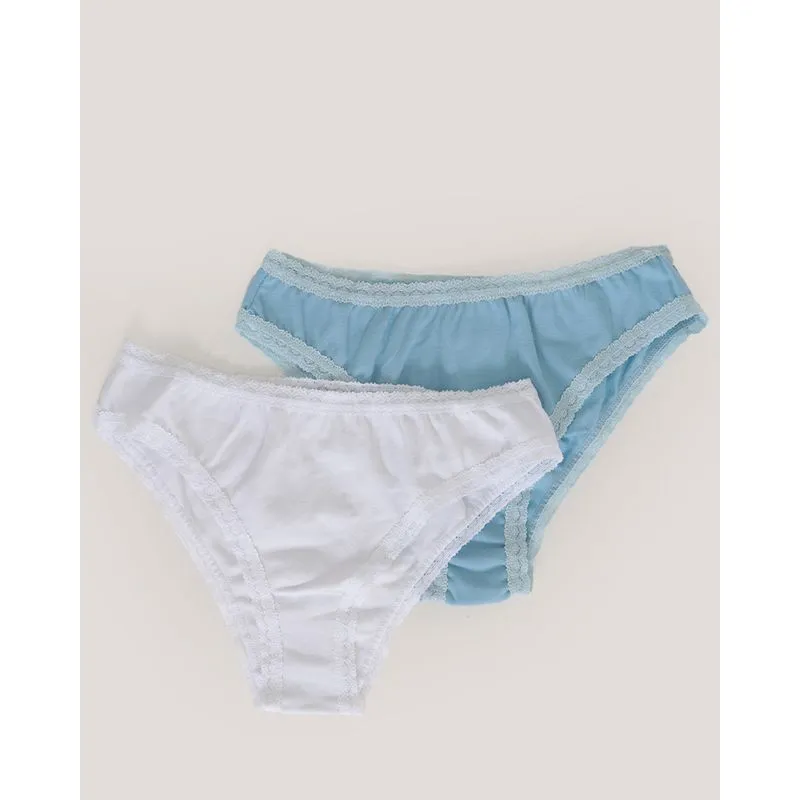 Kit 2 Calcinhas Cintura Alta Lisas Branco e Azul P