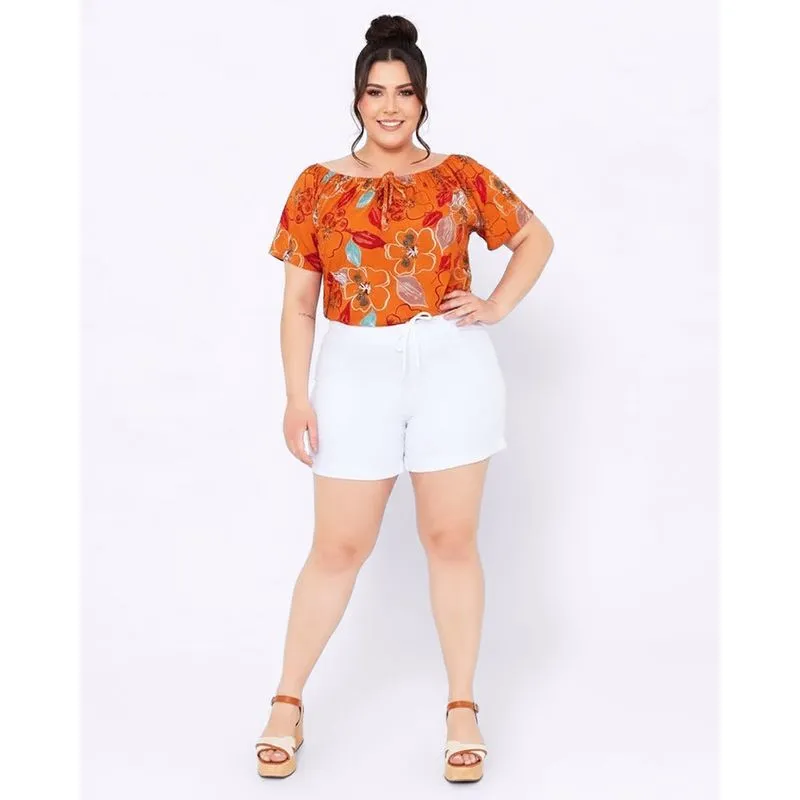 Short Sarja Plus Size Feminino Branco 52