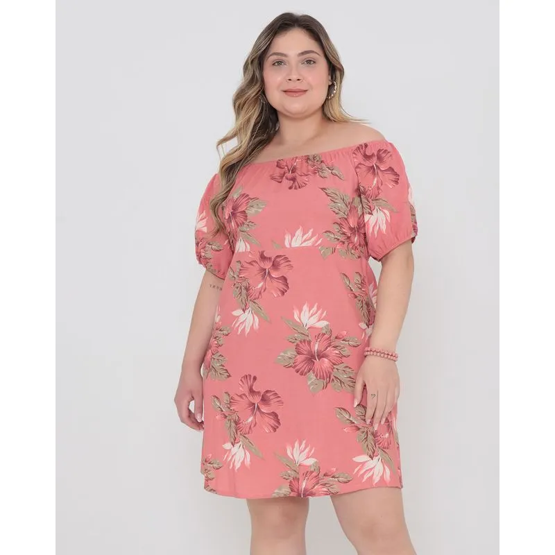 Vestido Plus Size Ciganinha Estampado Floral Rosê G2