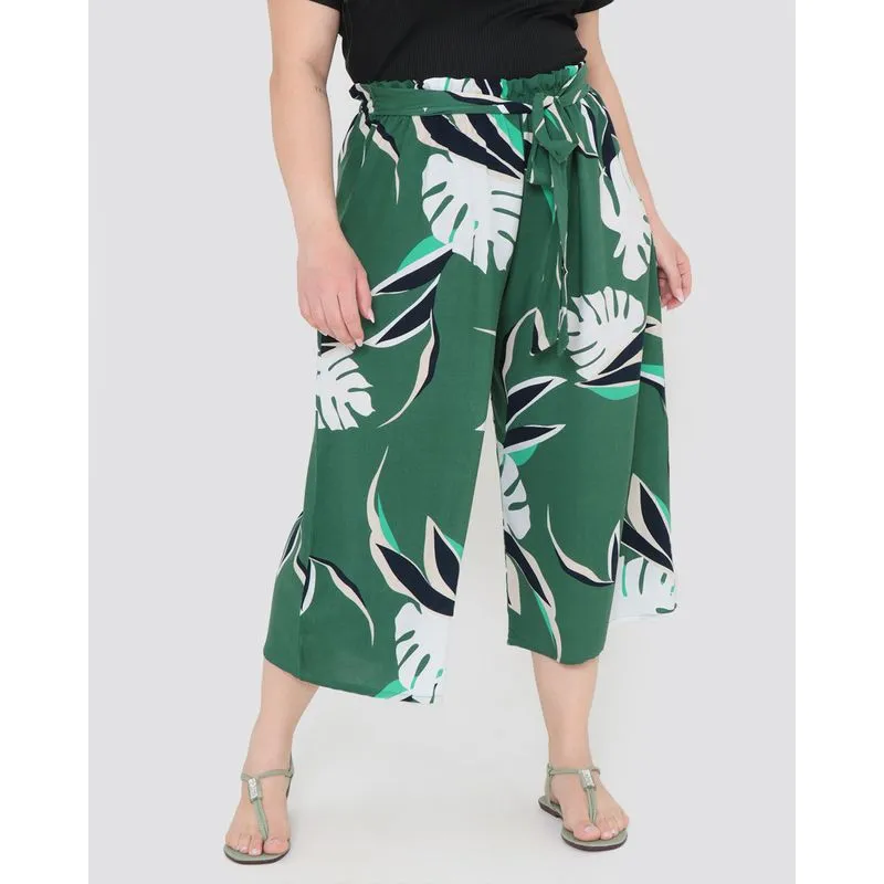 Calça Feminina Pantacourt Plus Size Floral Verde G2