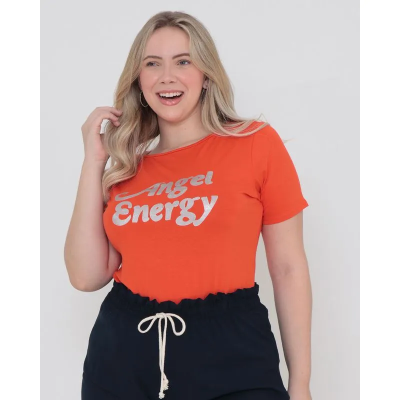 Blusa Plus Size Manga Curta Estampa Angel Laranja G2