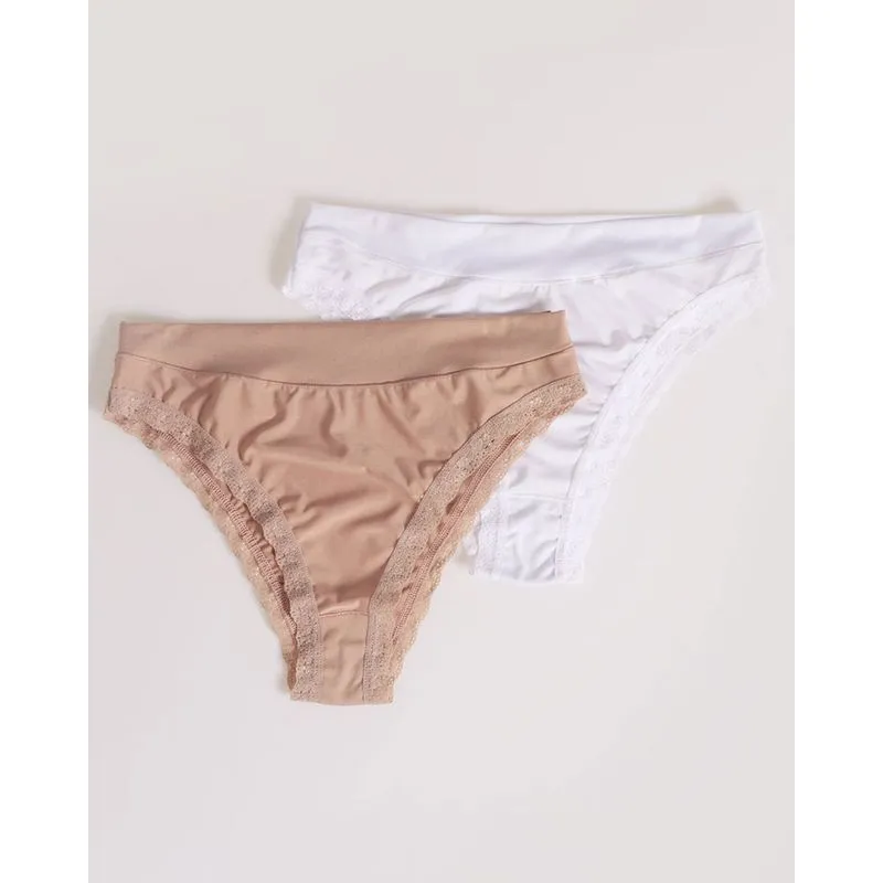 Kit 2 Calcinhas Altas Plus Size Bege Branco 50