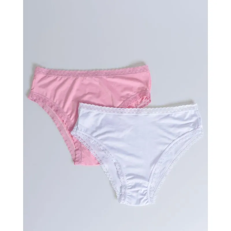 Kit 2 Calcinhas Altas Plus Size Microfibra Branca Rosa 48