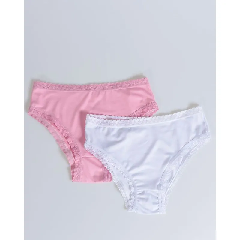 Kit 2 Calcinhas Altas Plus Size Rosa Branca 52