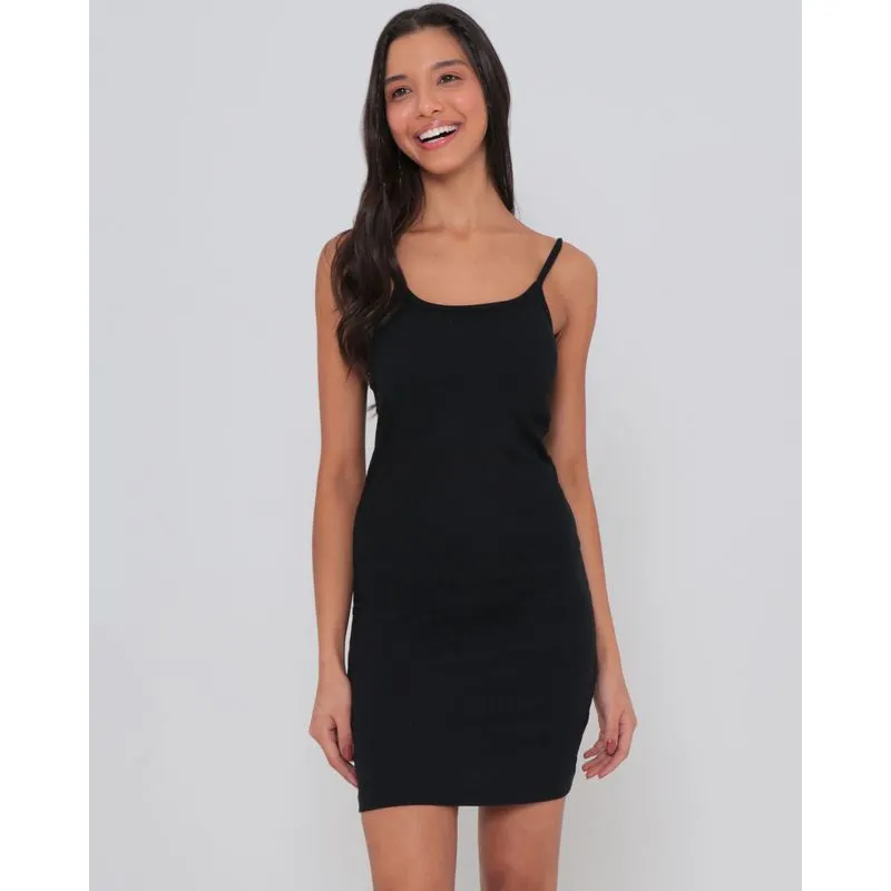 Vestido Alcinha Com Bojo Malha Canelada Preto M