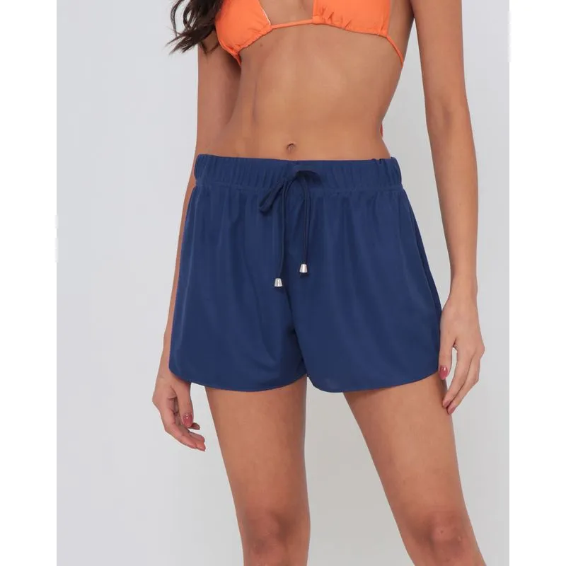 Short Feminino Praia Boxer Fenda Azul Marinho G