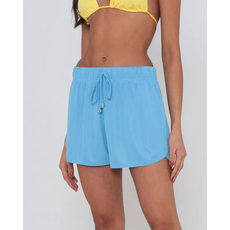 Short Feminino Praia Boxer Fenda Azul Claro G