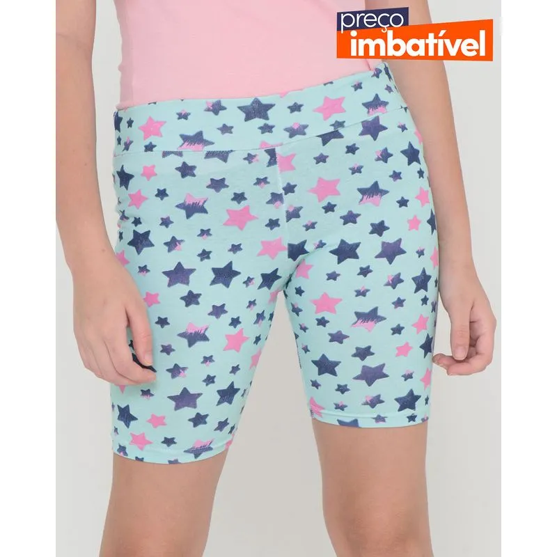 Bermuda Juvenil Estampa Estrelas Verde Claro 14