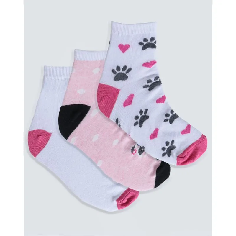 Kit de Meia Infantil 3 Pares Panda Brancas Rosa 26 A 29
