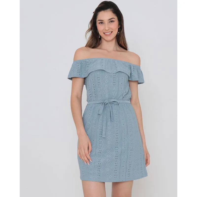 Vestido Ciganinha Com Cinto Laise Azul GG