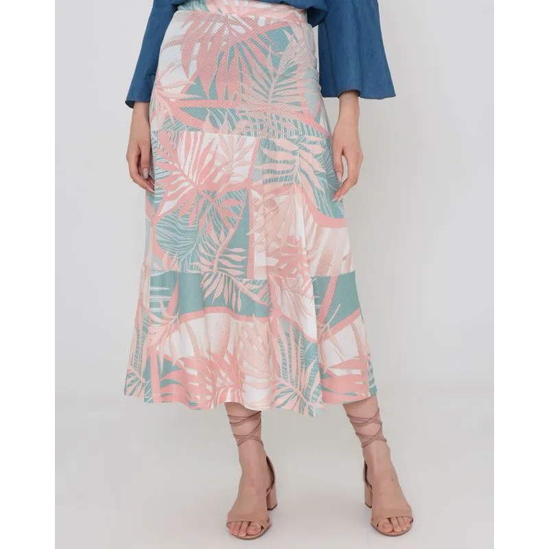 Saia Longa Com Babados Estampa Floral Rosa M