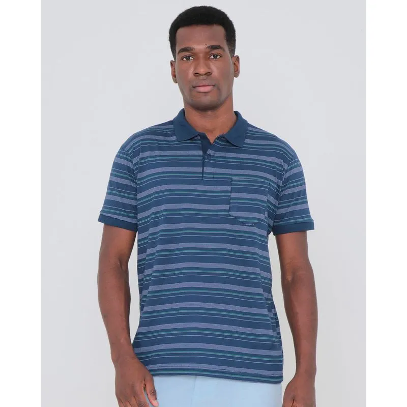 Polo Masculina Bolso Único Estampa Listras Azul Marinho G