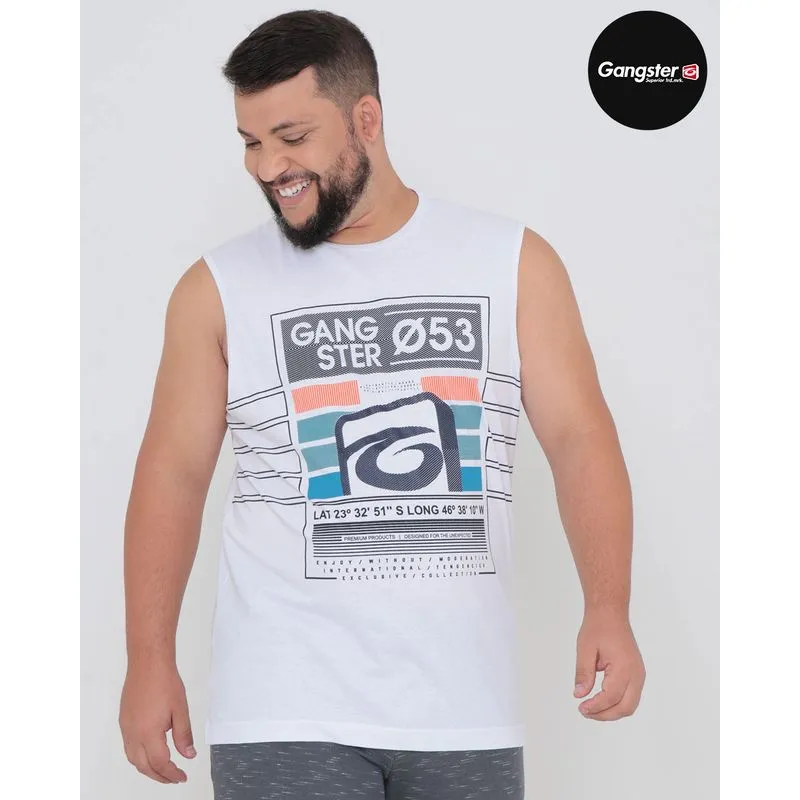 Regata Masculina Plus Size Gangster Branca G3