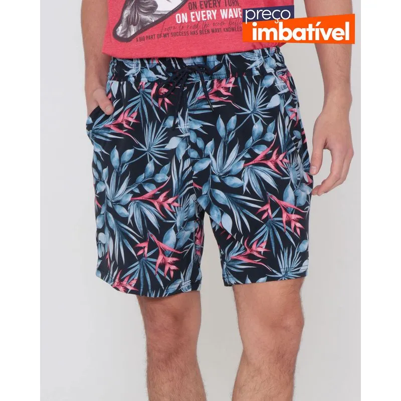 Bermuda Masculina Estampa Folhas Azul M