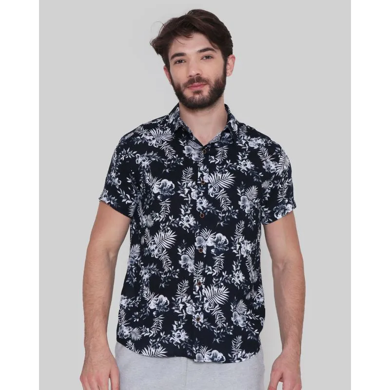 Camisa Masculina Viscose Estampa Floral Marinho P