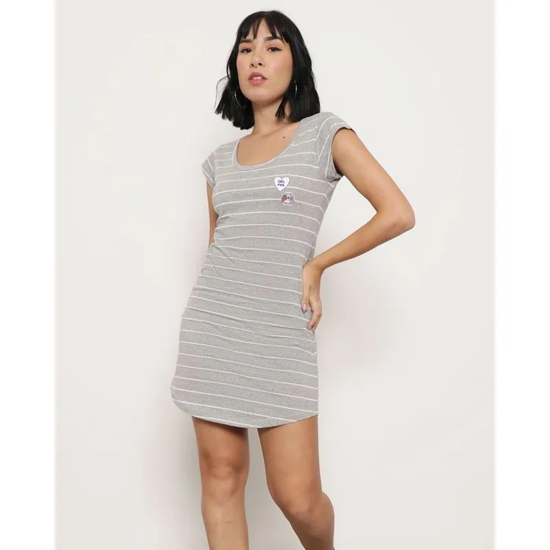 Vestido Malha Estampa Listrada Cinza Claro GG