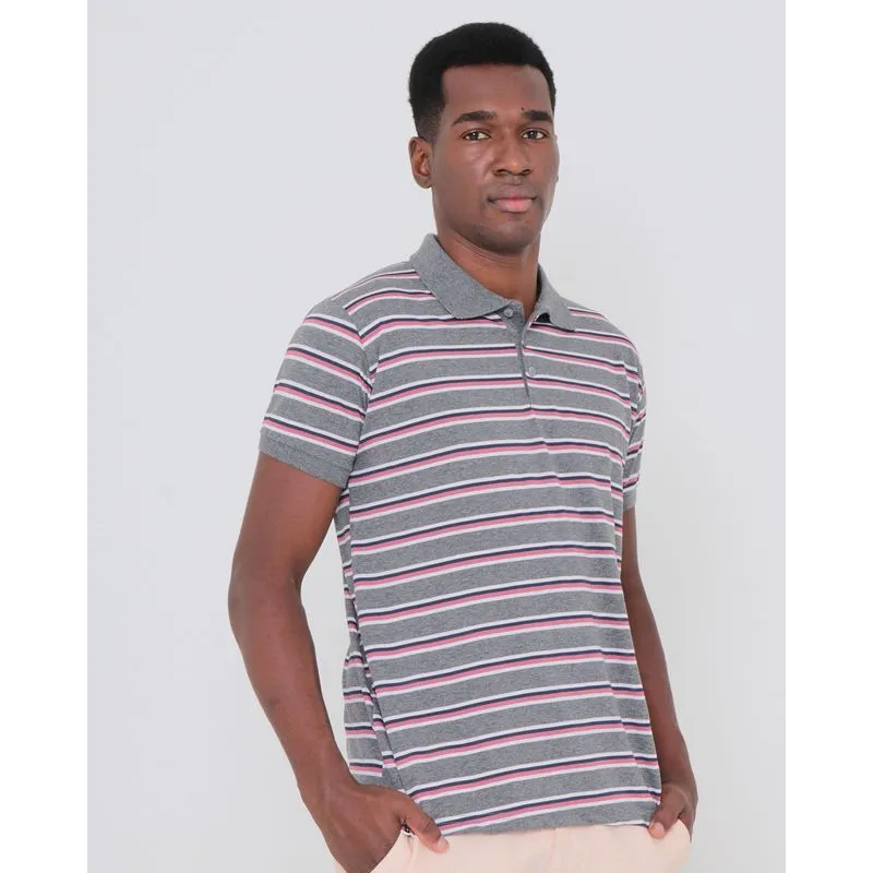 Polo Masculina Estampa Listrada Mescla Cinza M