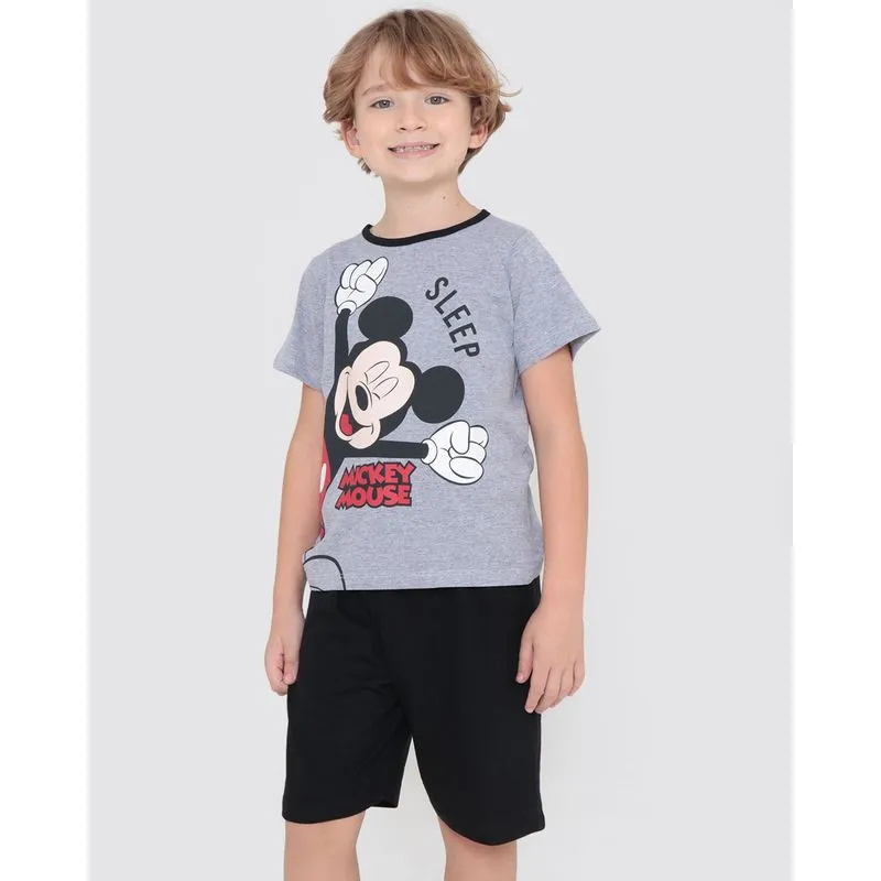 Pijama Infantil Manga Curta Mickey Mouse Disney Cinza 10
