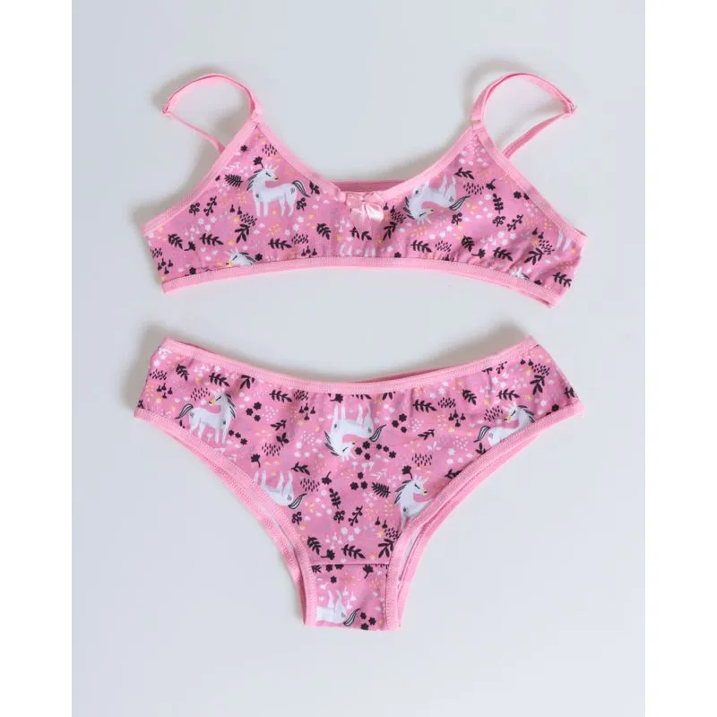Conjunto Calcinha e Sutiã Juvenil Unicórnios Rosa Claro 10