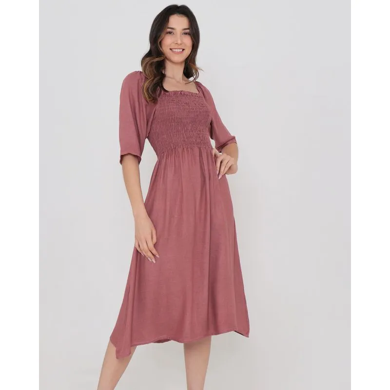 Vestido Midi Ciganinha Com Lastex Rosa P