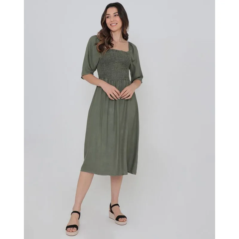 Vestido Midi Ciganinha Com Lastex Verde P