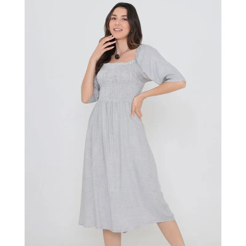 Vestido Midi Ciganinha Com Lastex Cinza M