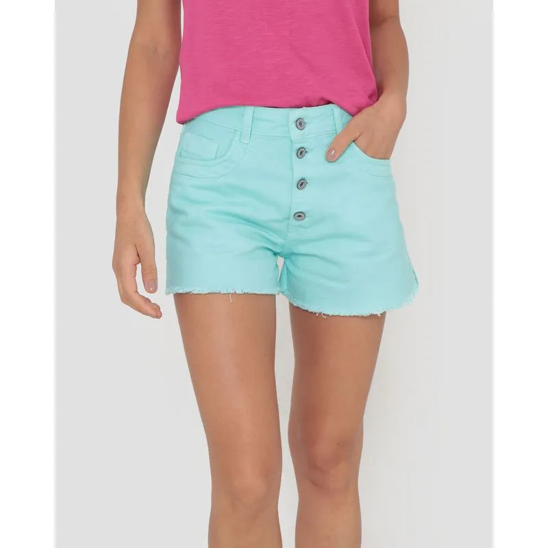 Short Sarja Barra Desfiada Botões Verde Claro 46