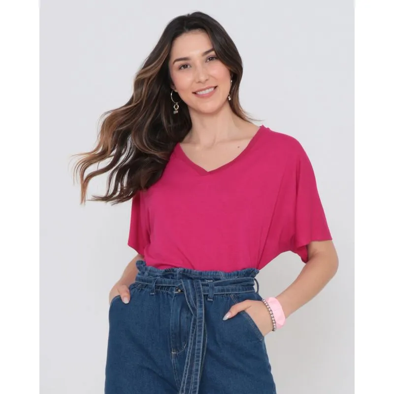 Blusa Decote V Lisa Rosa M