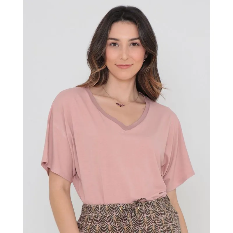 Blusa Decote V Lisa Rosa Claro GG