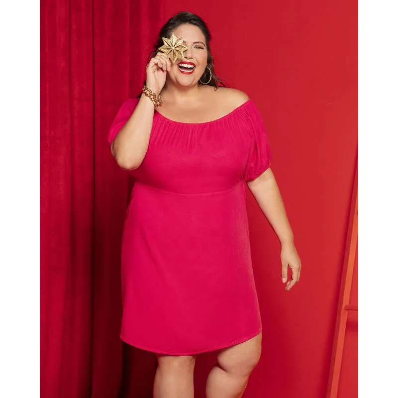 Vestido Plus Size Ciganinha Liso Rosa G3