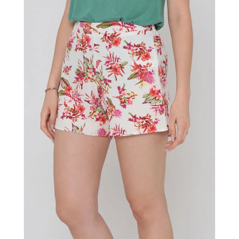 Short Estampado Floral Branco M