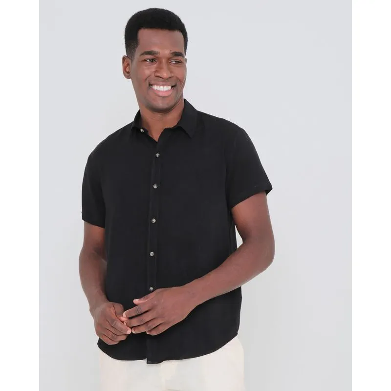 Camisa Viscose Masculina Manga Curta Preta M