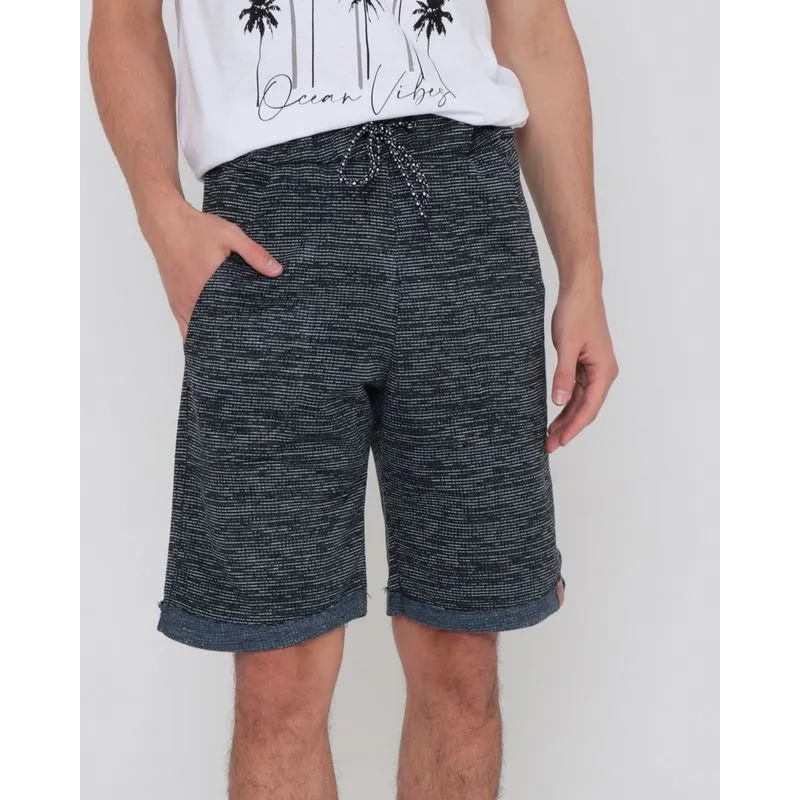 Bermuda Moletinho Masculina Listrada Preta G