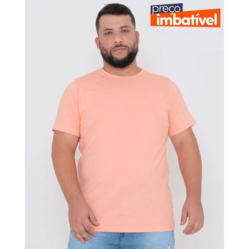 Camiseta Básica Plus Size Flamê Laranja Claro G1