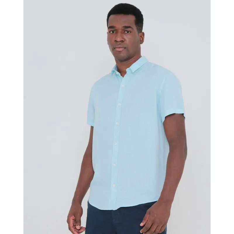 Camisa Viscose Masculina Manga Curta Azul Claro G