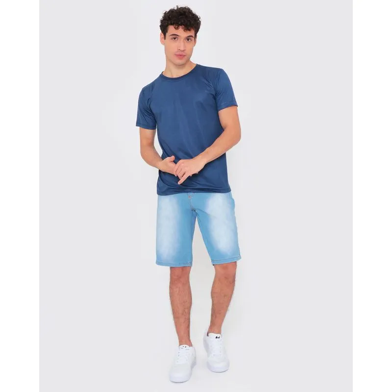 Bermuda Jeans Masculina Reta Delavê Azul 46