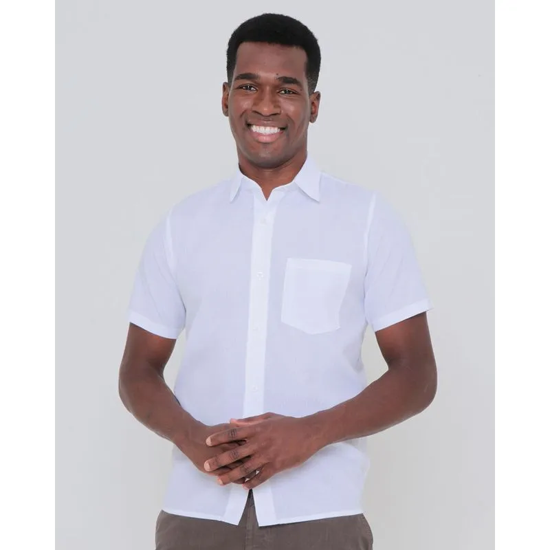 Camisa Masculina Social Manga Curta Bolso Branca 5