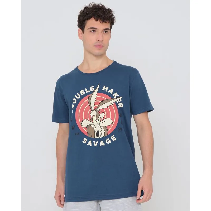 Camiseta Manga Curta Looney Tunes Azul M