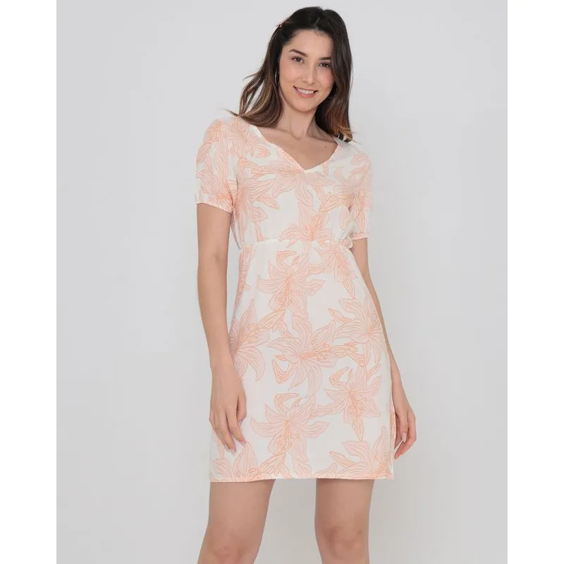 Vestido Curto Com Estampa Floral Bege M
