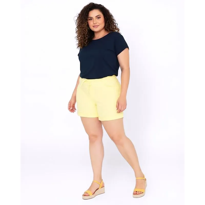 Short Plus Size Sarja Liso Básico Amarelo Claro 46