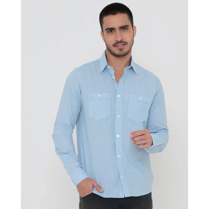 Camisa Social Masculina Manga Longa Azul Claro 4