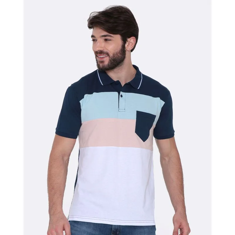 Polo Masculina Recortes Azul Marinho M