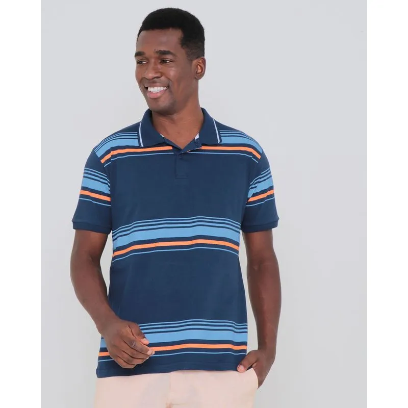 Polo Masculina Estampa Listrada Azul Marinho GG