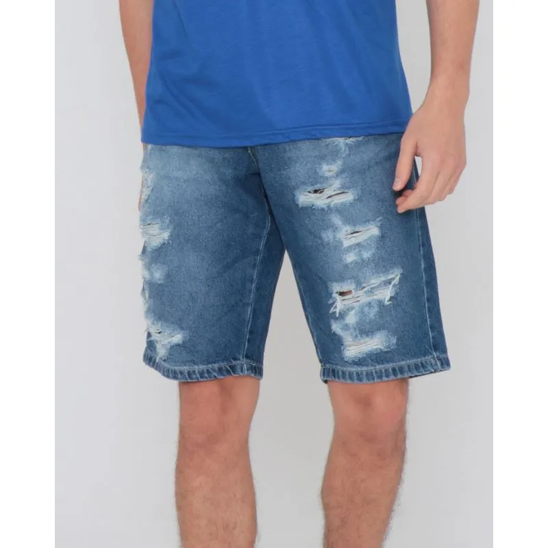 Bermuda Jeans Masculina Destroyed Azul 46