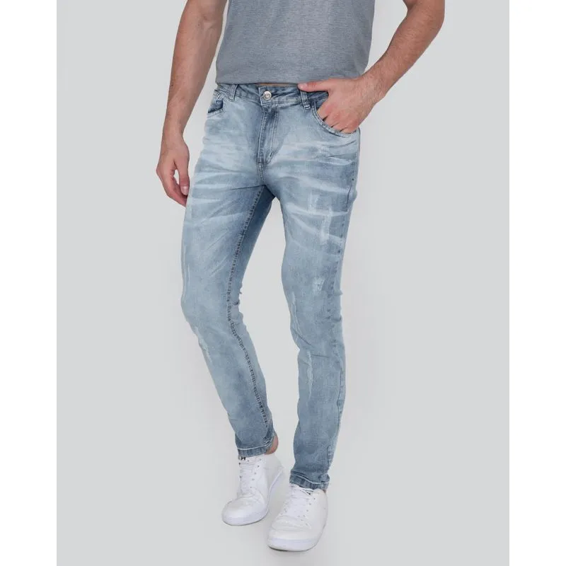 Calça Jeans Masculina Skinny Estonada Azul Claro 44